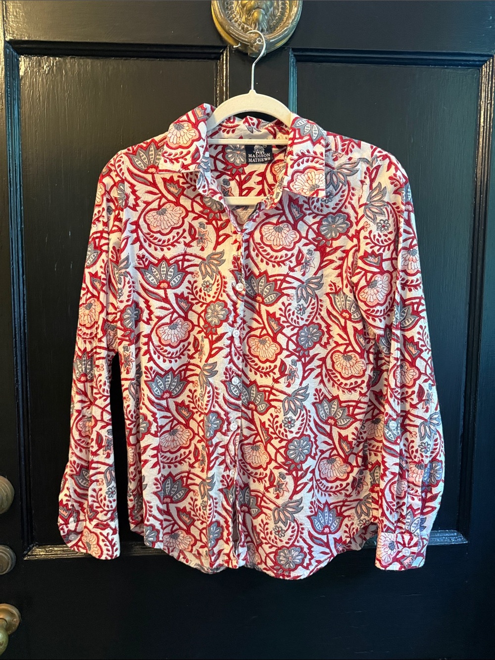 Madison Mathew's  Red/blue Floral Button-Down cotton Shirt